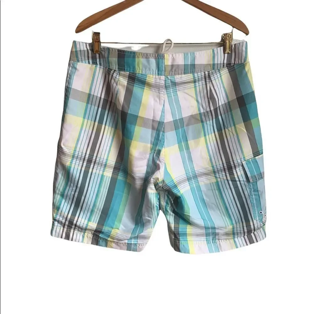 GAP Men’s Board Shorts / Turquoise Plaid / Fully Lined / Size: Large